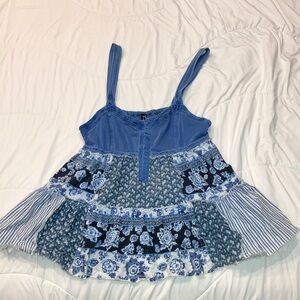 Free People Blue Floral Patchwork Blouse